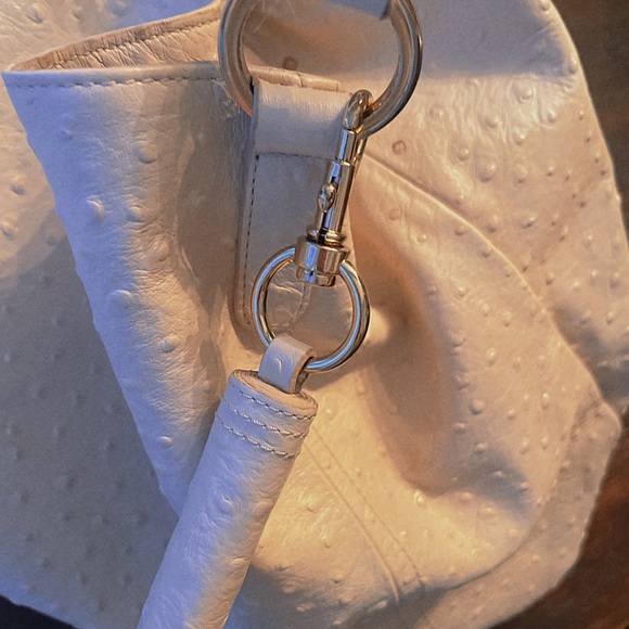 LARGE AUTHENTIC CRÈME COLORED LEATHER OSTRICH BAG - Picture 6 of 16